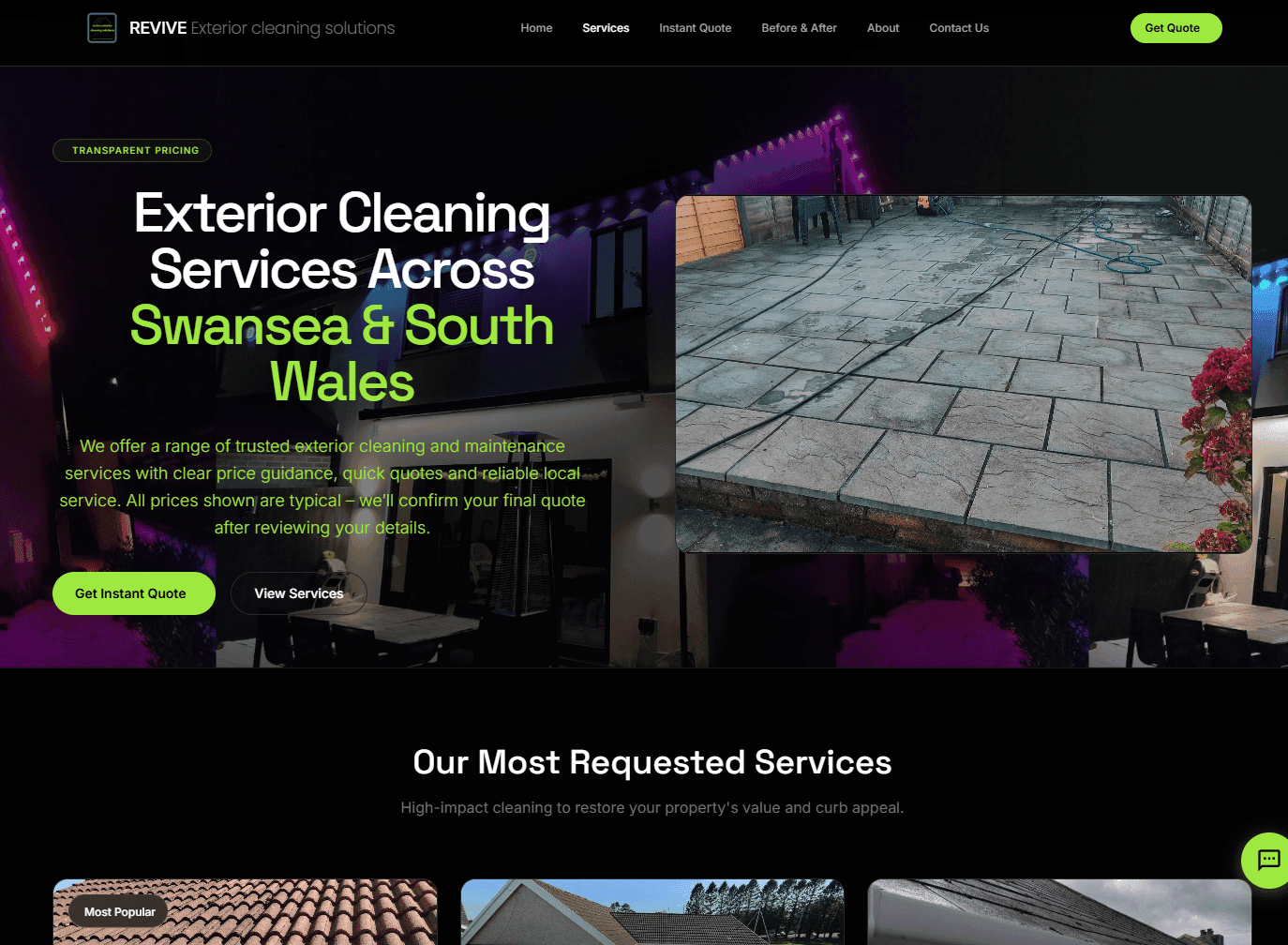 Professional website — Revive Exterior Cleaning homepage